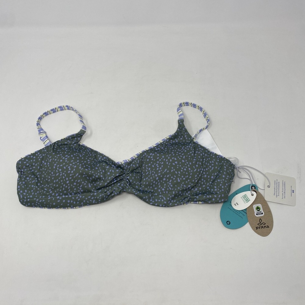 New Prana Jess Reversible Polka Dot Striped Blue Green Bikini Swim Top Womens XS